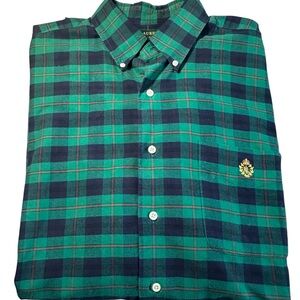 Lauren Ralph Lauren Vintage 90s Green Plaid 100% Cotton Shirt Large CREST